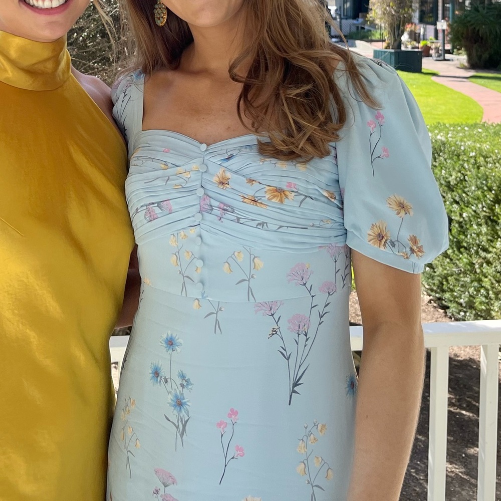 Self-Portrait Floral Watercolour Crepe Midi Dress | Size: 6 | Color: Powder Blue - Picture 6 of 13